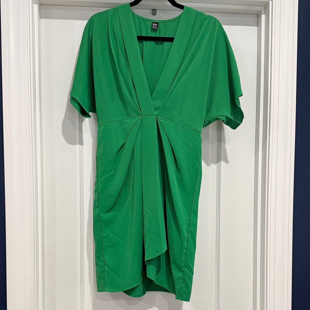 Green Draped V-Neck Mini Dress